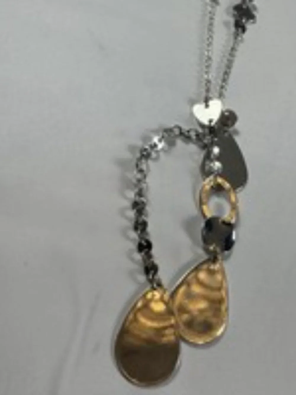 Vintage Y2K Silver Chain Necklace Layered Hearts Hammered Teardrop Dangle 38